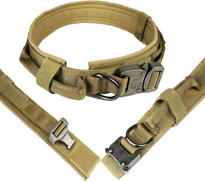 Tactical Dog Harness with Handle Collar and Leash Set Dog Vest Harness No Pull Dog Harness with Patches Adjustable Buckles for Dogs (Khaki, Medium)