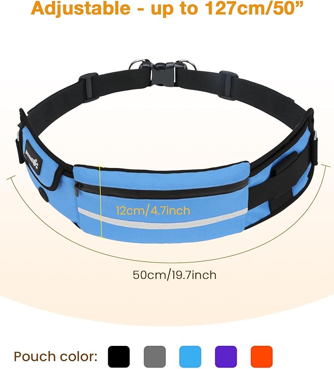Pecute Dog Leash Hands Free with Pouch, Waist Belt Fanny Pack with Soft Pads, Dual Handles and Durable Bungee for Walking, Dog Seat Belt, Hiking, Running, Training,Blue(Up to 180lbs)