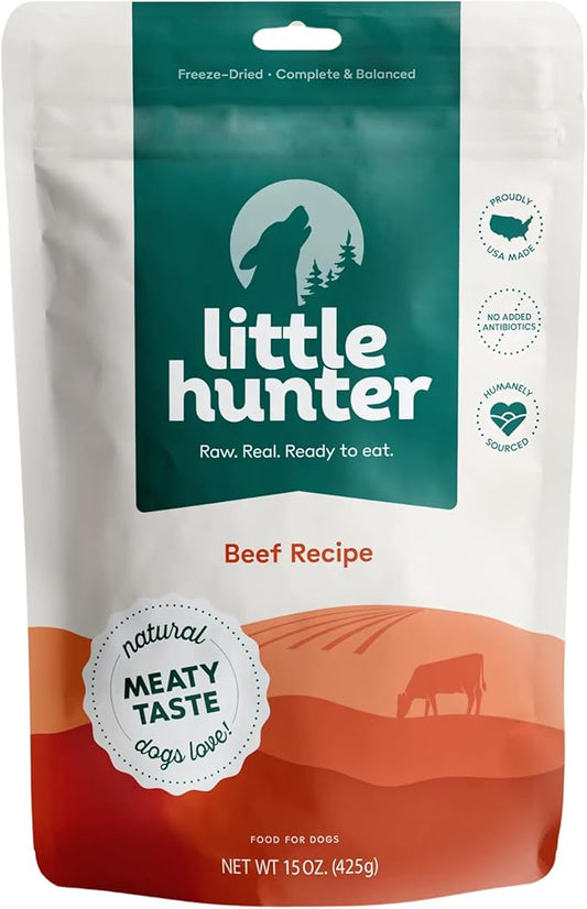 Little Hunter- Freeze Dried Dog Food Raw USDA Beef | for Small & Large Breeds | High Protein + Organic Fruits & Veggies Veterinarian Made Small Batch