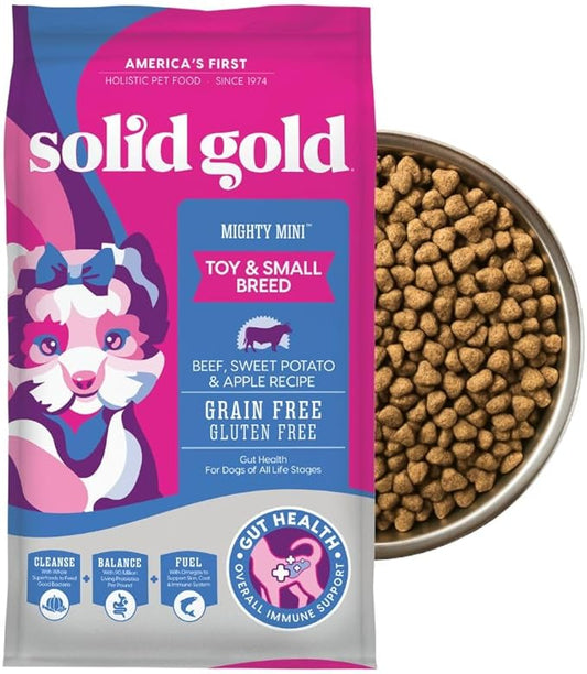 Solid Gold Toy & Small Breed Dry Dog Food Small Bites – Real Beef, Grain Free, Gluten Free, High Fiber Kibble with Probiotics for Gut Health & Digestion Support – Healthy Dog Food All Ages – 11LB