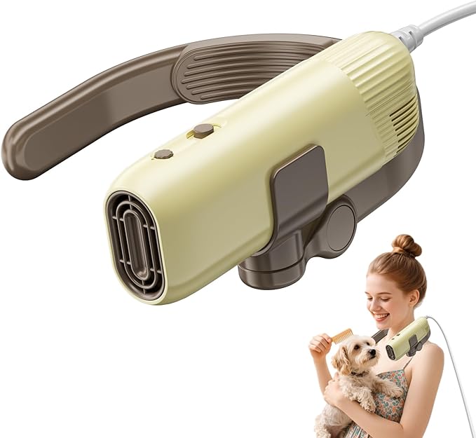Professional Hands-Free Dog Dryer for Pet Grooming, Adjustable Neck Hanger Pet Hair Dryer for Grooming Salon，Portable Pet Neck Dryer for Small Medium Dogs & Cats, Drying Quickly with Sturdy Bracket.