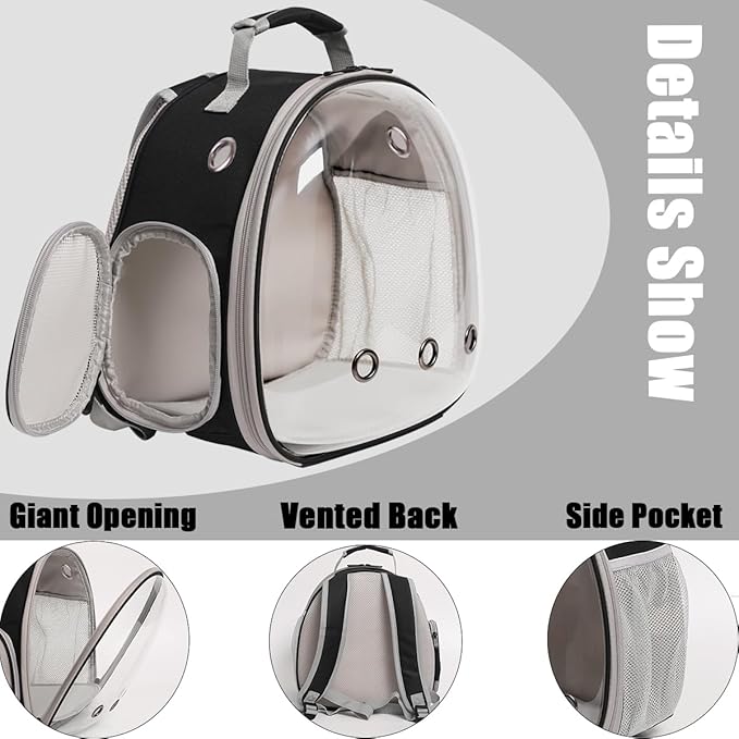 halinfer Small Bird Travel Backpack Carrier Cage with Cups, Backpack to Transport Backpack Carrier with Clamp Cups Stand Perch for Parakeet Cockatiel Budgies Vet Carry Book Bag Black