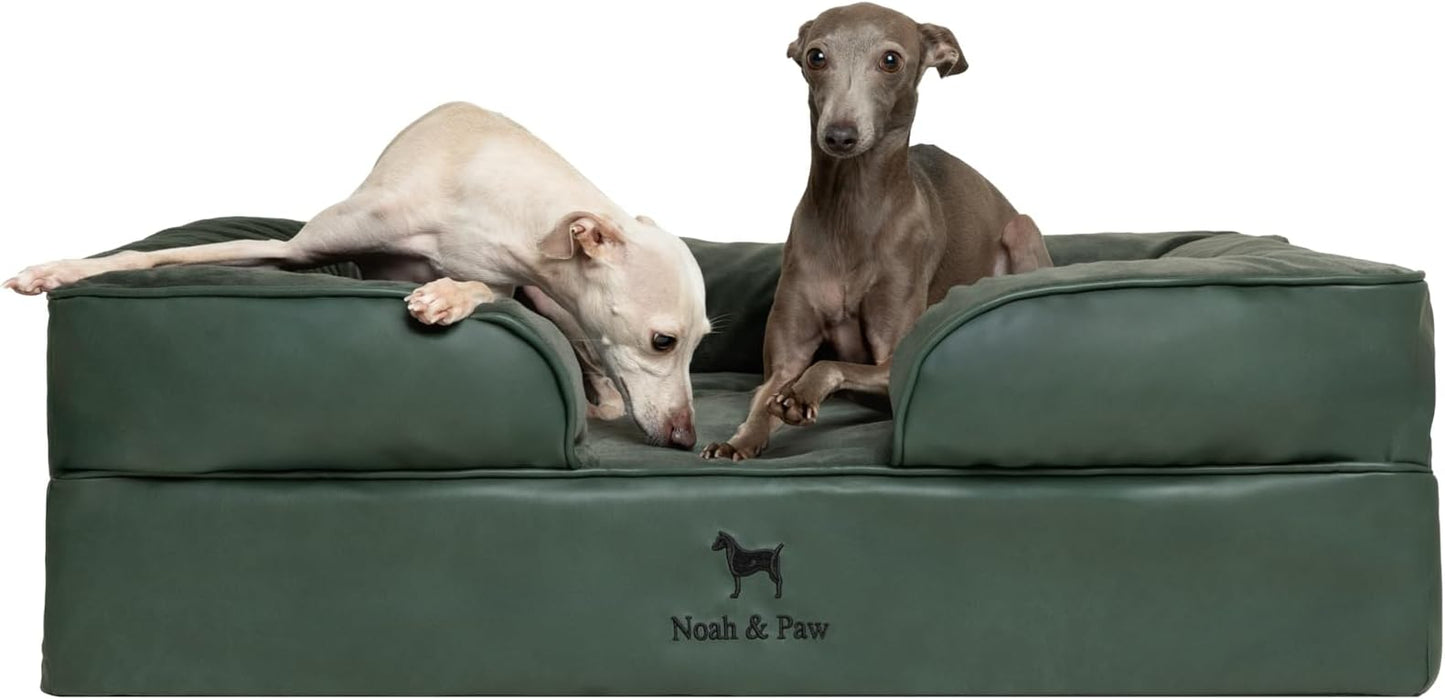 NOAH & PAW Large Dog Bed, 35x25x11 Inch, Orthopedic Dog Beds, Eggshell Memory Foam Infused with Cooling Gel, Inner Cover, Waterproof, Machine Washable (Faux Leather Sofa Collection)