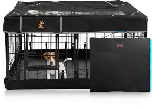 PJYuCien Dog Playpen Outdoor Plus Storage Bag, 24" H 8 Panels Puppy Pen with Square Bottom & Top Cover, Heavy Duty Dog Fence for Camping