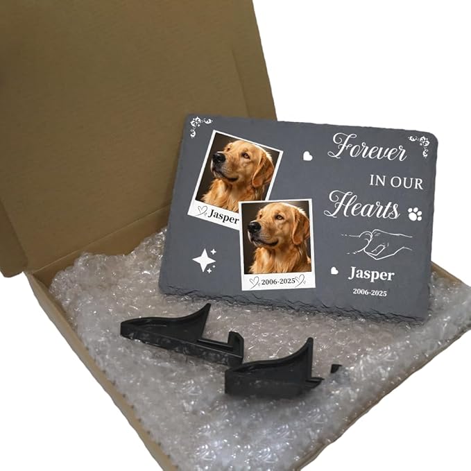 Dog Memorial Gifts for Loss of Dog, Personalized Pet Memorial Stone, Custom Dog Grave Marker with Name & Photo, Sympathy Gifts for Bereaved Pet Owners, Cemetery Decor (Style L)