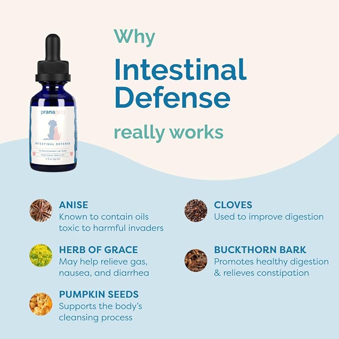 PranaPets Intestinal Defense Supplement for Dogs & Cats | Naturally Helps Digestive Issues in Pets | Herbal Formula