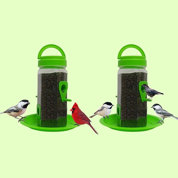Plastic Tube Bird Feeder, Natural Green, Set of 2, Hanging Feeder for Wild Birds