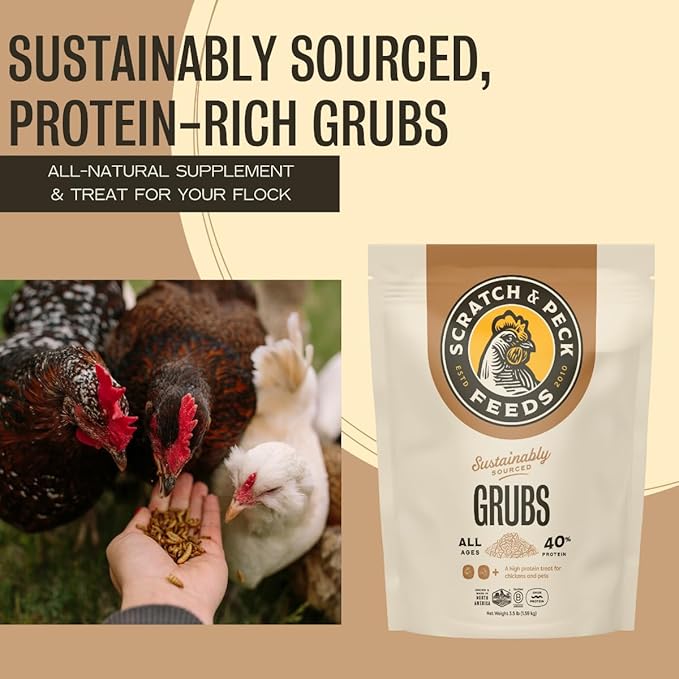 Scratch and Peck Grubs for Chickens and Ducks - 3.5 lbs Bag - Sustainably Sourced - Naturally High Protein, Calcium Dense - Dried Black Soldier Fly Larvae Bird Treats