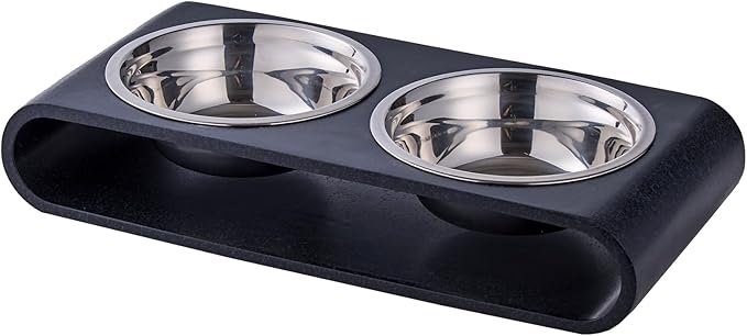 Black Marble Elevated Dog Bowls Set - 2 Thick 6" Stainless Steel Puppy Food Bowl with Non-Slip Raised Holder Stand, Double Feeding Bowls for Food and Water, Suitable for Cats and Small Medium Pet
