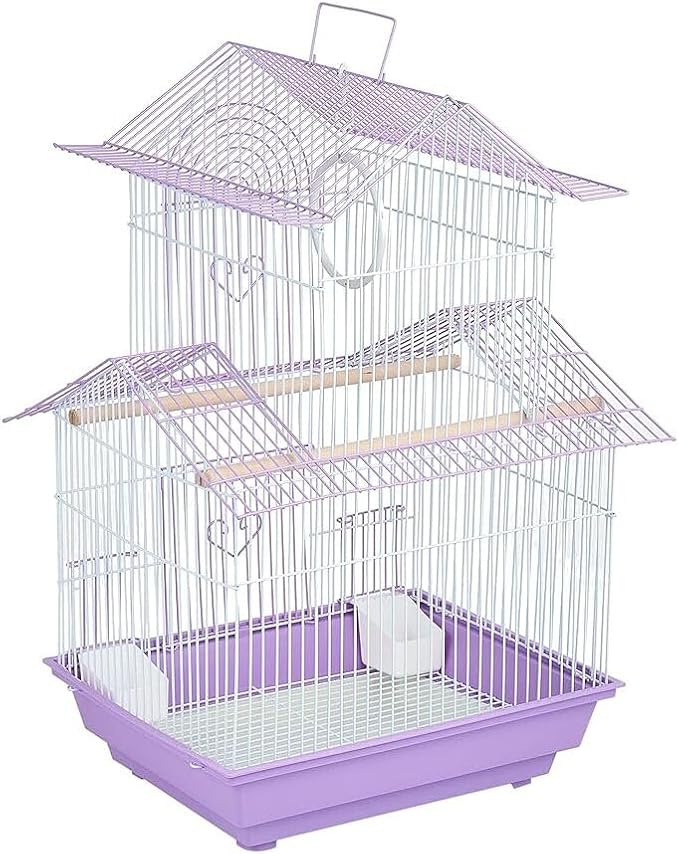 Rustic Retreat Bird Cage with Natural Wood Accents, Durable Metal Construction, Spacious Interior, and Comfortable Features for Birds' Pink
