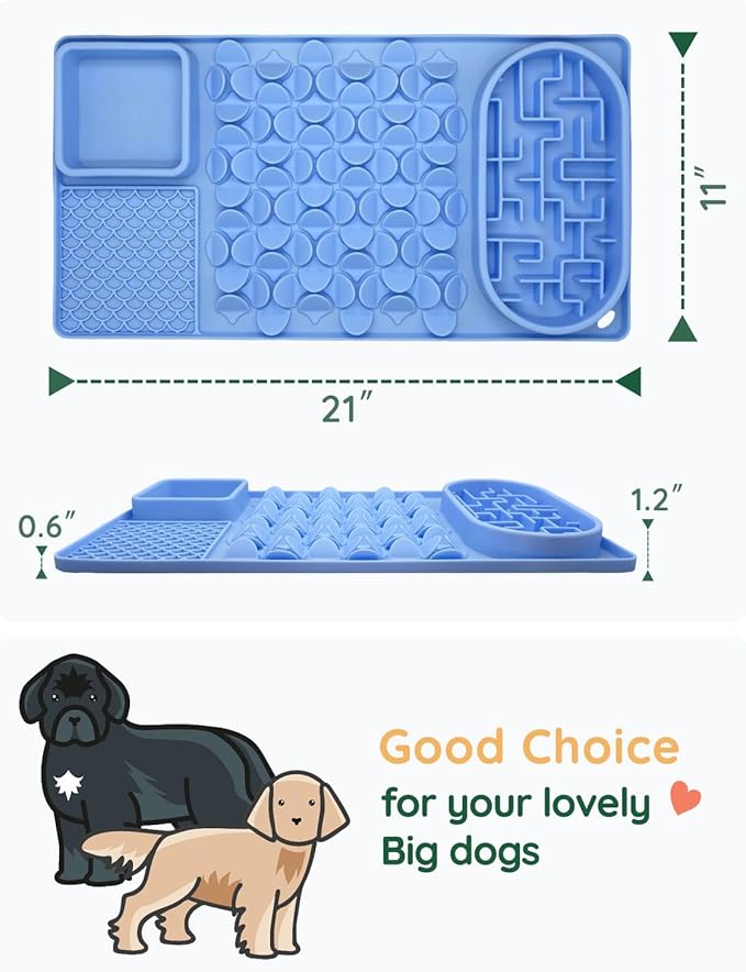 Slow Feeder Bowl for Large dog, Silicone Lick Mat & Snuffle Mat with Suction Cups - Interactive Puzzle Feeder to Slow Eating & Keep Busy, Reduce Vomiting & Relieve Boredom (21"x 11" Light Blue)