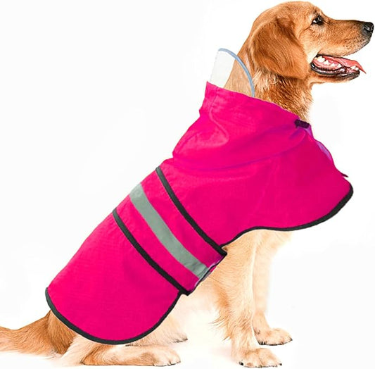 Dog Raincoat Waterproof Reflective Slicker - Lightweight Breathable Hooded Poncho Rain Coat Jacket with Adjustable Belly Strap and Leash Hole for Small Medium Large Dogs (Pink, XX-Large)