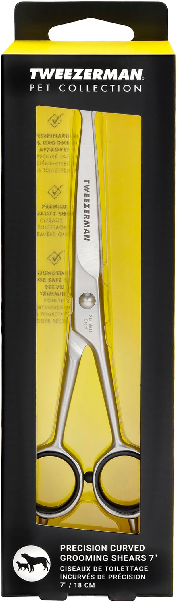 Tweezerman 7" Pet Grooming Scissors with Safety Round Tips, Professional Curved Grooming Shears for Dogs and Cats