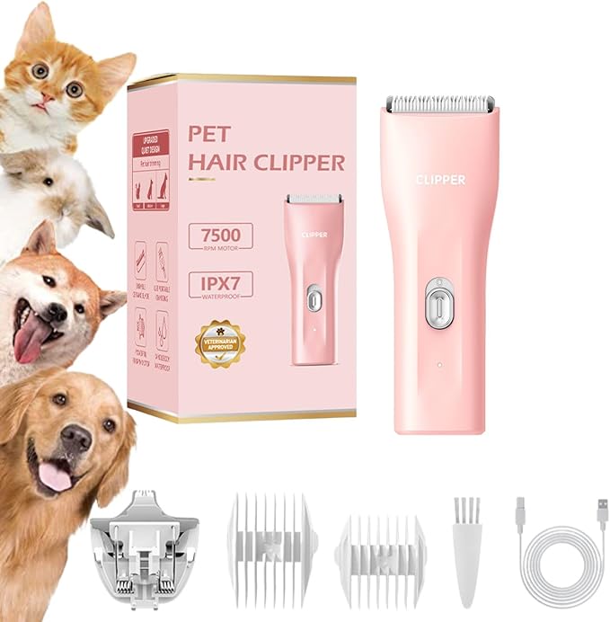 Dog Grooming Kit Clipper for Thick Coat Low Noise Cordless Cat Hair Trimmer Rechargeable Shaver Pet Grooming Tools for Small and Large Animals
