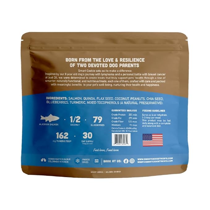 Smart Cookie Natural Dog Food Topper - Superfood - Salmon Dog Meal Mixer for All Ages - Food Topper for Picky Eaters and Boosting Nutrition - Non GMO, Made in The USA - 15 oz Bag (30 Day Supply)