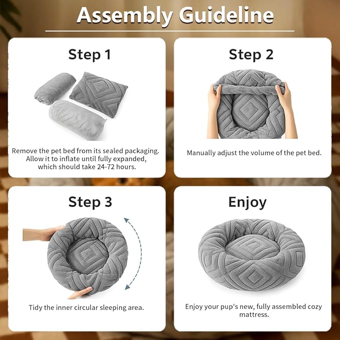 ShinHye Cat Bed - Washable Donut Bed for Cats and Small Dogs, Calming Round Pet Bed with Non-Slip Bottom, Indoor Comfort for Puppy & Kitten(LX-Grey-20x20)