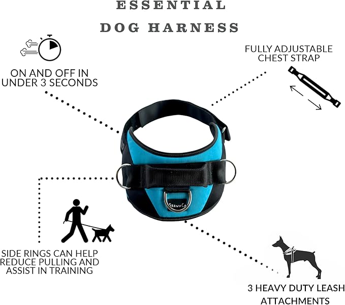 ShawnCo Essential Dog Harness, No-Pull Pet Vest with 3 Leash Clips, No Choke, Reflective, Adjustable and Padded, for Easy Walking and Training for Small, Medium and Large Dogs (Driftwood, S)
