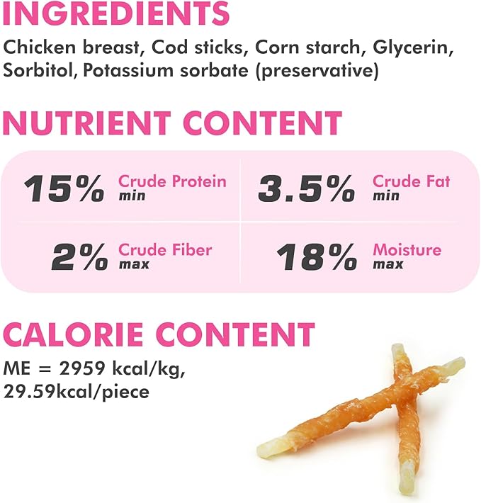 Dog Treats, Chicken Wrapped Cod Sticks, Rawhide Free Dog Chews, Healthy Soft Treats for Small Dogs, 8.82 oz