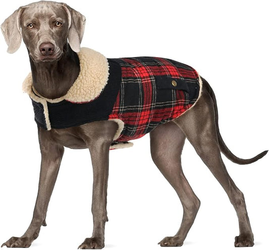 Winter Coat for Small and Medium Dogs, Puppy Plaid Jacket, Cotton Coat for Cold Weather, Windproof Warm Dog Garments, Pet Thickened Outfits Indoor Outdoor, Red XL