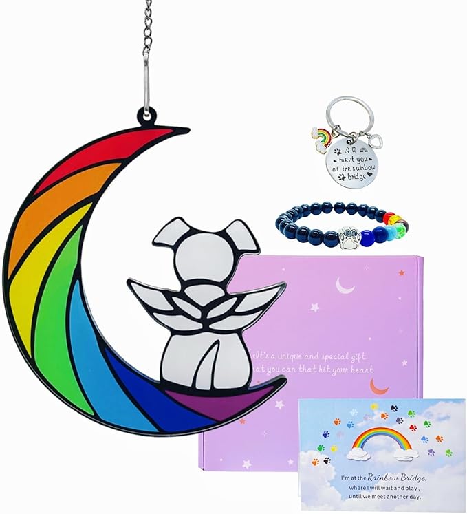 Dog Memorial Gifts, Death Sympathy Gift for Loss of Dogs, Rainbow Bridge Pet Passing Away Pet Memorial Sun Catcher Gifts