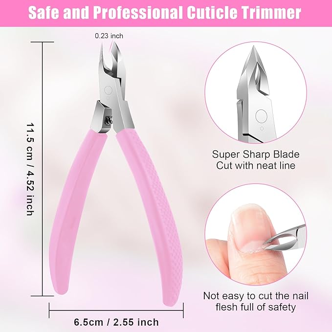 Cuticle Trimmer - Jaw Extremely Sharp - Cuticle Clippers for Nails with Silicone handle - Non-Slip - Professional Cuticle Cutter, Dead Skin Remover Stainless Cuticle Remover Tool-Pink