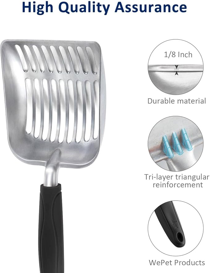 WePet Cat Litter Scoop, Aluminum Alloy Sifter, Kitty Metal Scooper, Deep Shovel, Long Handle, Poop Sifting, Kitten Pooper Lifter, Durable, Heavy Duty, for Litter Box