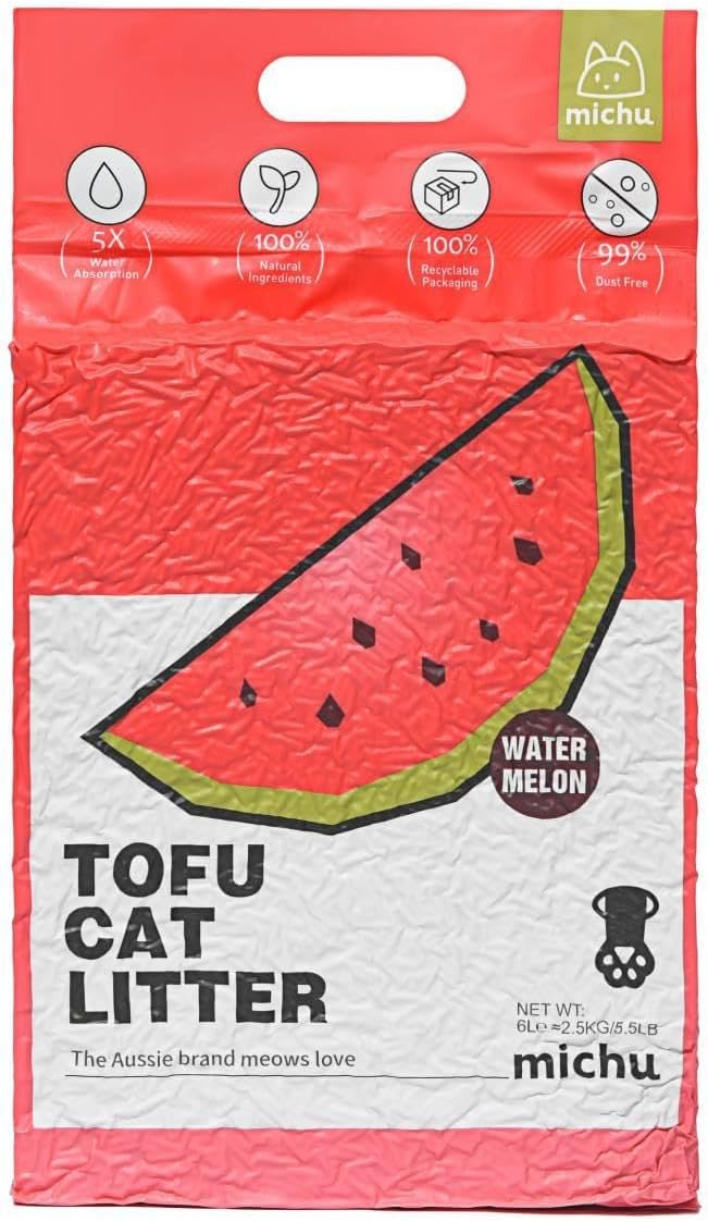 Tofu Cat Litter Natural Clumping Tofu Cat Litter, Fast Clumping and Easily Scoop-able 5.5lb/88oz 5 Scents - Watermelon, 4 Pack