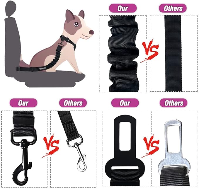 COOYOO Dog Seat Belt,3 Piece Set Retractable Dog Car Adjustable Seatbelts for Vehicle Nylon Pet Safety Heavy Duty & Elastic & Durable Car Harness for Dogs