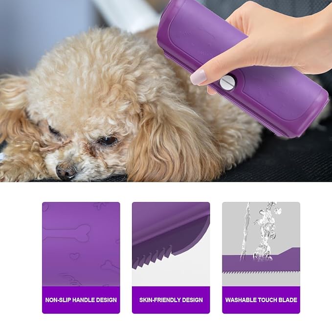 Deshedding Brush for Dogs, Cats & Horses – Professional Pet Grooming Tool for Shedding Control & Undercoat Removal – Gentle on Sensitive Skin – Ergonomic Non-Slip Handle – Purple