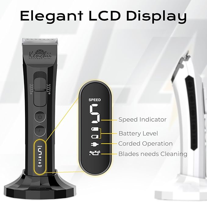 Kenchii Flash Dog Clippers for Grooming - 4-in-1 Digital Cordless Dog Grooming Clippers - Precision Pet Grooming Trim, Shape, and Style Effortlessly, Pearl Black