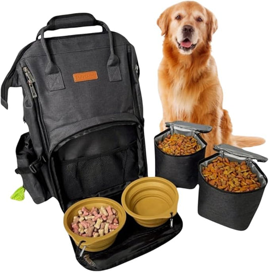 Tito's Closet Dog Travel Bag Includes Pet Travel Accessories 2-Pack Travel Bowl, 2 Dog Food Containers, Treat Bag (Black), DB2024