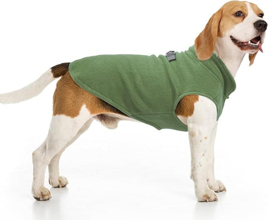 BEAUTYZOO Dog Fleece Vest Sweater Winter Jacket for Small and Medium Large Dogs with D-Ring Leash Cold Weather Coat Hoodie for XS S M Dogs Boy or Girls, Army Green XL