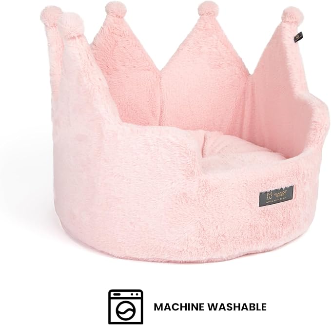 NANDOG Pet Gear Crown Cozy Round Dog & Cat Bed Collection Washable Indoor Pet Bed for Small Breeds-Soft Bed Fits in Crate or Kennel-Made of Ultra Soft Micro-Plush Material (Royal Blush Pink Prive 18")