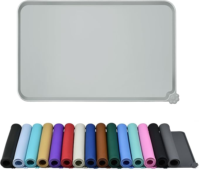 Waterproof Pet Feeding Mat with High Raised Edges, Heavier and Thicker Placemats for Cat Dog Water Bowl with BPA Free, Dogs Cats Food Mats for Messy Drinkers to Prevent Spill and Protect Floors