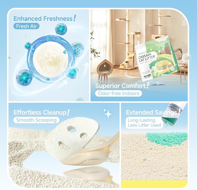 Miniso Cassava Clumping Cat Litter 11lb (4 Pack of 2.75lb Bags)