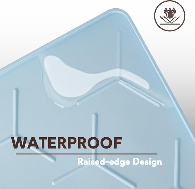 Silicone Cat Litter Trapping Mat, Large Waterproof 34" X 22" Cat Litter Box Mat, Easy to Clean, Blue