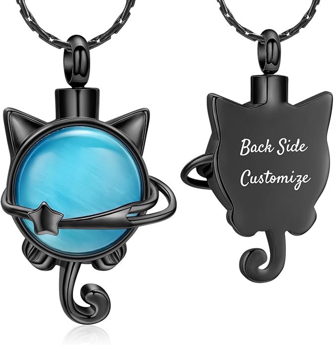 constantlife Cat Moon Urn Necklace for Women Pet Cremation Jewelry for Ashes Stainless Steel Pendant Funeral Keepsake Loved Ones Memorial Gift