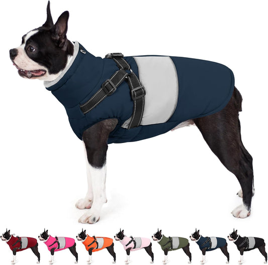 AOFITEE Small Dog Coat, Dog Winter Coat with Harness Built in, Warm Dogs Jacket with Zipper & Polar Fleece Collar, Waterproof Pet Snow Jacket Snowsuit for Schnauzer, Chihuahua Yorkshire, S