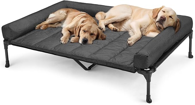 Veehoo Cooling Elevated Dog Bed Add Removable Waterproof Bolster Cushion Mat, Raised Pet Cot with Breathable Teslin Mesh, No-Slip Feet, Dog Sofa Bed for Indoor Outdoor, XXLarge, Black CWC2331B