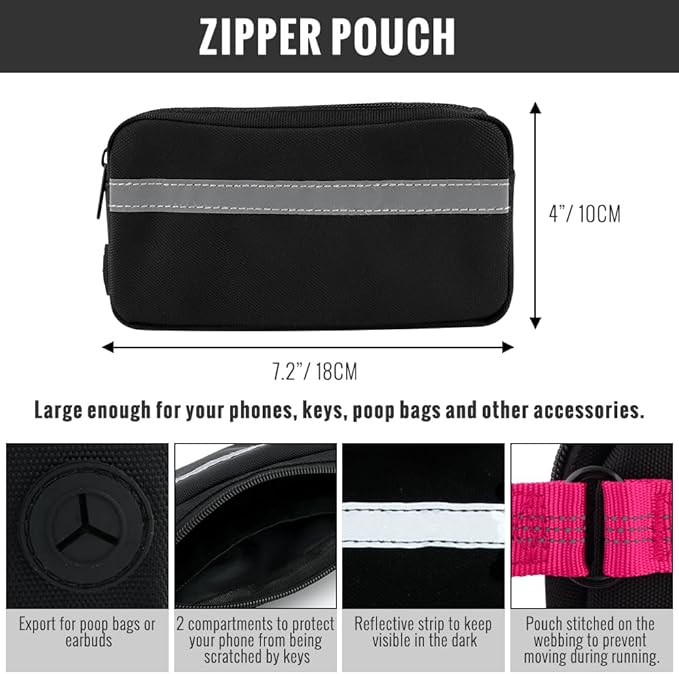 Plutus Pet Hands Free Dual Handle Retractable Bungee Leash with Reflective Stitches, Adjustable Waist Leash for Dog Walking, Running, Jogging, Medium Large Dogs