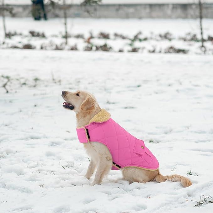 Warm Extra-Large Dog Coat, Pink XL Windproof Cold Weather Snow Jacket for Golden Retriever, Labrador Retriever, Husky