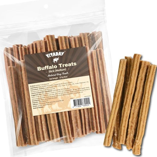 Buffalo Dog Treats Stick (M) 8oz, Natural Low-Fat Chews for Training & Rewards, Limited Ingredient, Perfect for Medium Dogs & Puppies