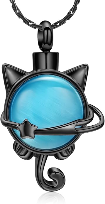 constantlife Cat Moon Urn Necklace for Women Pet Cremation Jewelry for Ashes Stainless Steel Pendant Funeral Keepsake Loved Ones Memorial Gift