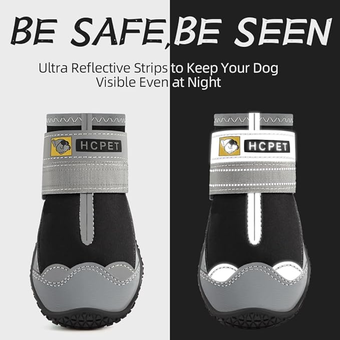 Hcpet Dog Shoes for Large Dogs, Waterproof Dog Booties for Small Medium Dogs, Anti-Slip Dog Boots & Paw Protectors for Hot Pavement Winter Snow Hiking with Reflective Straps Black Size 7