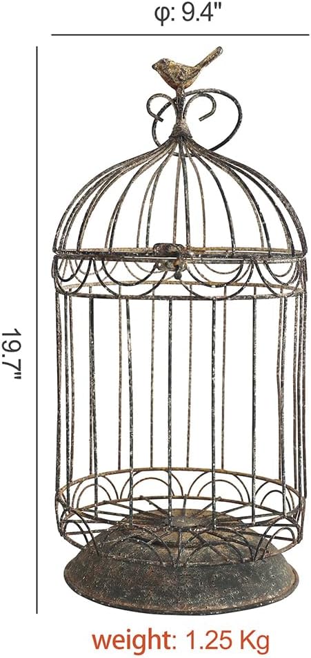 Rustic Vintage Birdcage Planter Holder Farmhouse Distressed Decorative Metal Round Plants Stand with Latch Lock Closure and Hanging Hook for Table Garden Patio Home Indoor Outdoor Centerpiece Decor