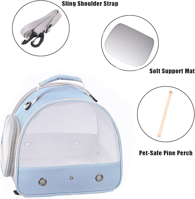 Bird Carrier, Portable Small Bird Parrot Parakeet Carrier with Standing Perch and Soft Mat, Side Access Window Collapsible