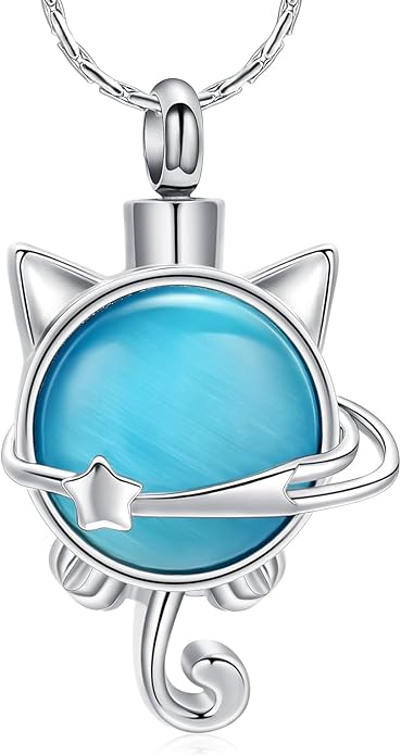 constantlife Cat Moon Urn Necklace for Women Pet Cremation Jewelry for Ashes Stainless Steel Pendant Funeral Keepsake Loved Ones Memorial Gift