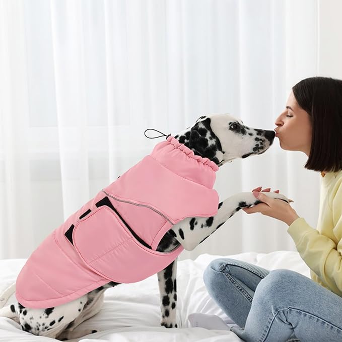 Peferhouse Dog Warm Winter Coats for Medium Dogs, Dog Cold Weather Coat Dog Windproof Reflective Jacket with Harness Hole Thick Dog Vest Jacket Pink M
