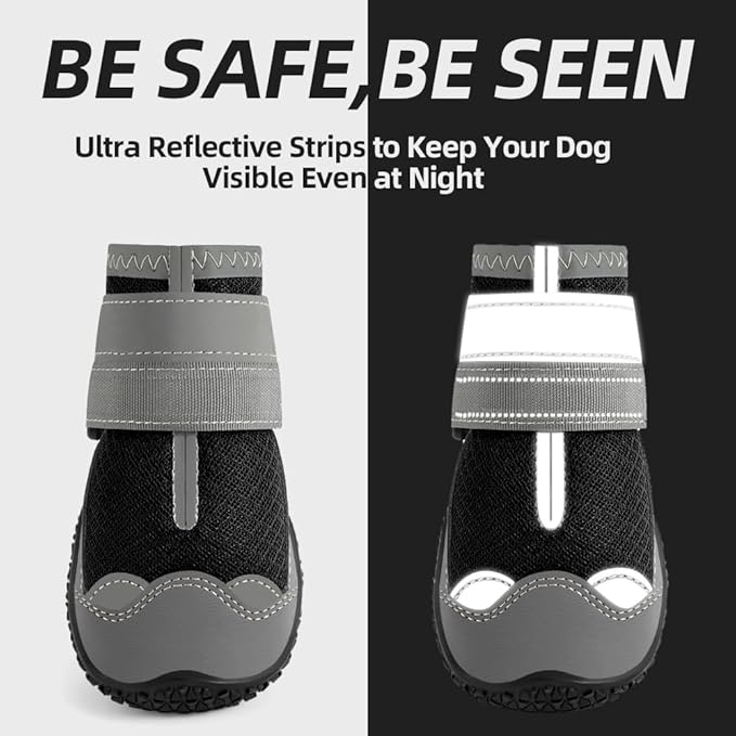 Dog Shoes for Large Dogs, Medium Dog Boots & Paw Protectors for Hardwood Floors, Outdoor Dog Booties for Hot Pavement Winter Snow Hiking, Breathable Dog Shoes with Reflective Strips Size 3