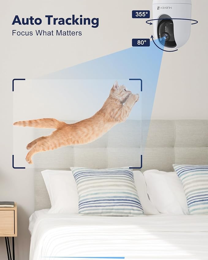 MUBVIEW Pet Camera with Phone App, Indoor Security Camera, 2.4/5GHz WiFi Cameras for Home Security, Wired Cameras for Dog/Elder/Baby, Motion Tracking, PT, 7X24, Two-Way Audio, 2K Night Vision (4 Pack)